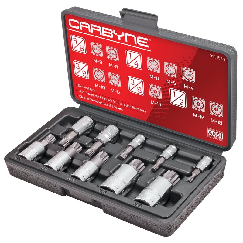 CARBYNE 10-Piece XZN Triple Square Spline Bit Socket Set, 12 Point, S2 Steel Bits | Metric 4mm - 18mm / M4 to M18 â€¢ From a Family-Run Tool Company Based in the U.S.A. - Image 1